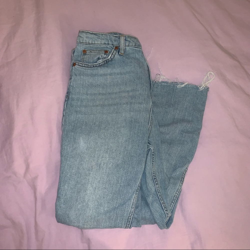 Topshop MOTO high waisted light wash mom jeans